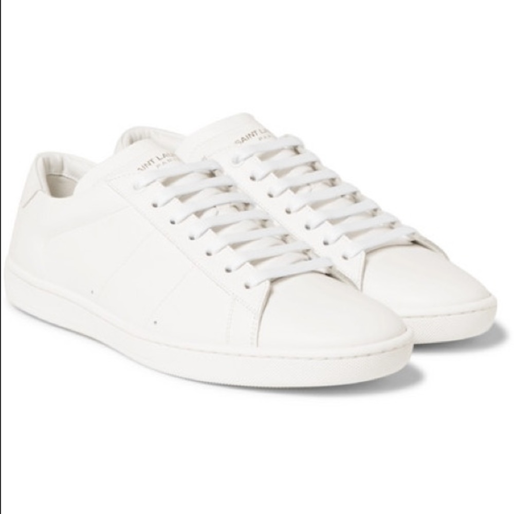 Saint Laurent White Leather Sneakers YSL 38 - Picture 3 of 8